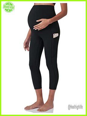 Maternity Workout Leggings Pregnancy Yoga Pants 4-Way Stretch High Waist Pockets